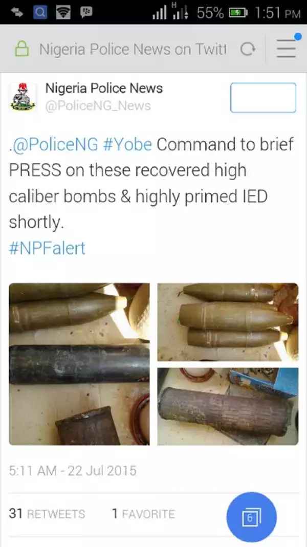 See The High Caliber Bombs Nigeria Police Recovered In Yobe [See Photos]